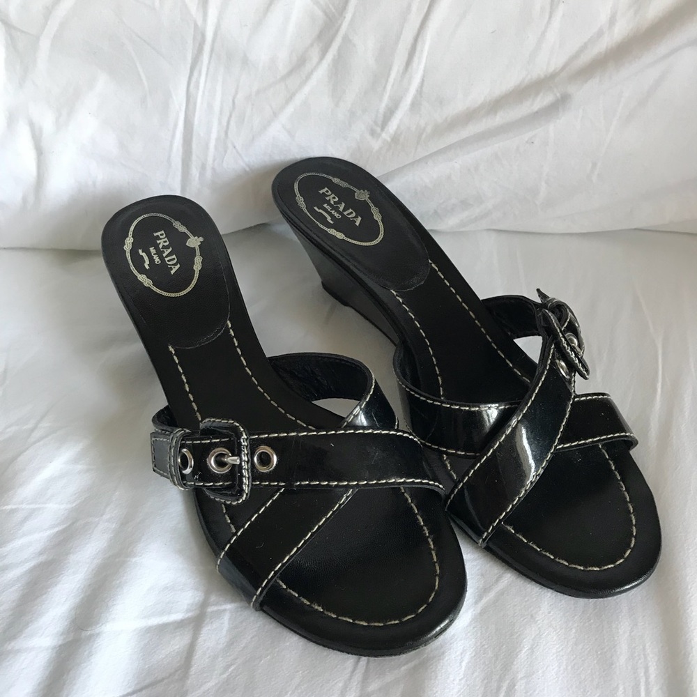 Prada Patent Leather Wedge Sandal